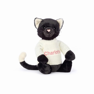 Jellycat Bashful Black Kitten with Cream Jumper Australia | 930457MVT